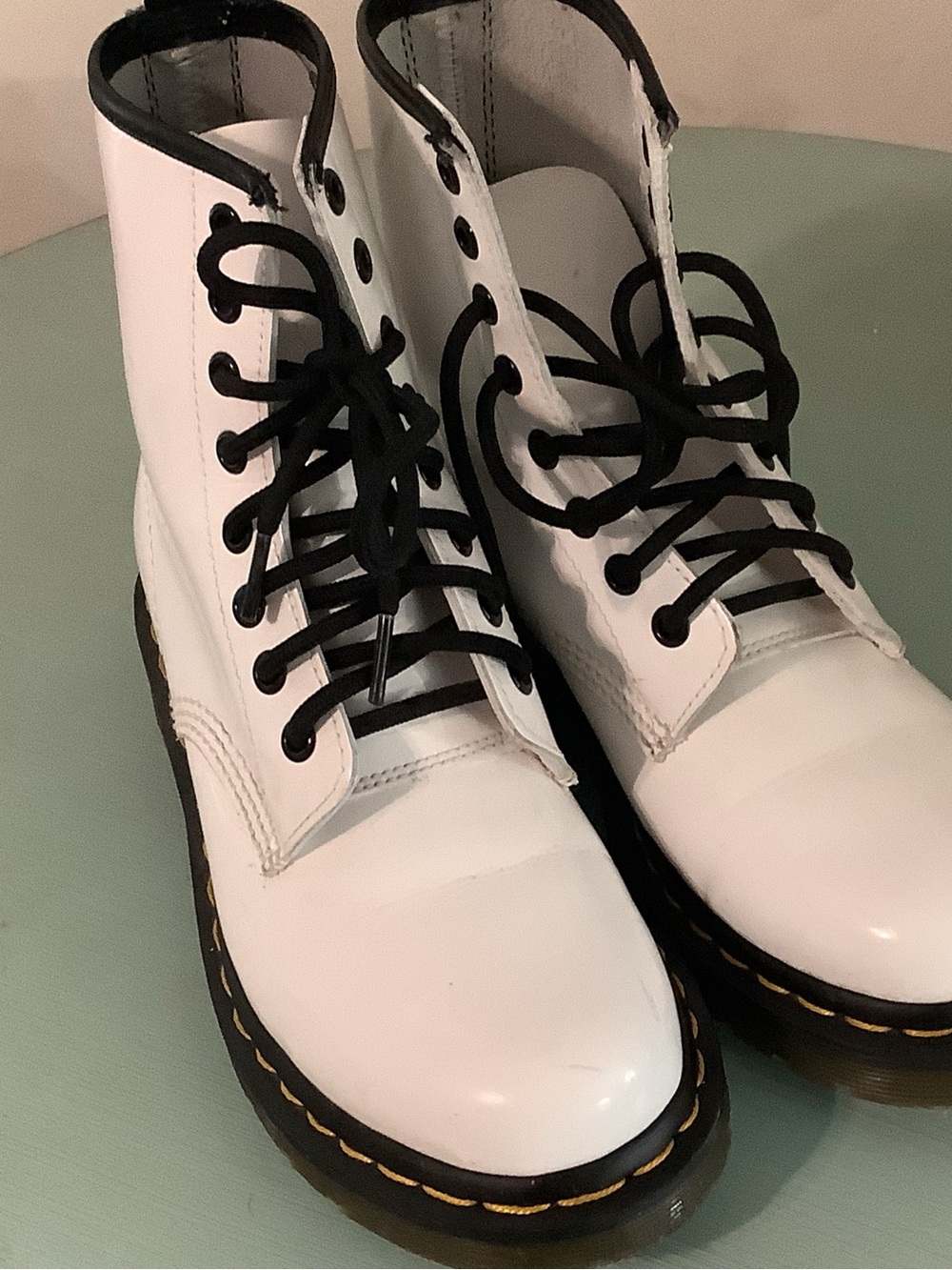 Dr. Martens White Leather Lace-Up Boots with Black Laces